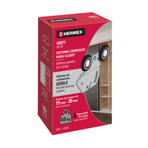 Sistema corredizo doble para riel superior de clóset, HERMEX | SC-02 | 48971