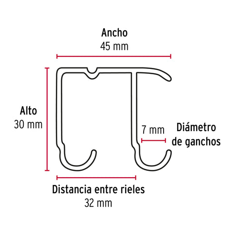 Riel superior 'JJ' de aluminio para puerta corrediza 2 m | RJJ-20 | 48972