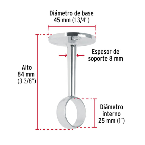 Soporte central para tubo redondo de clóset, HERMEX | STR-3 | 48976