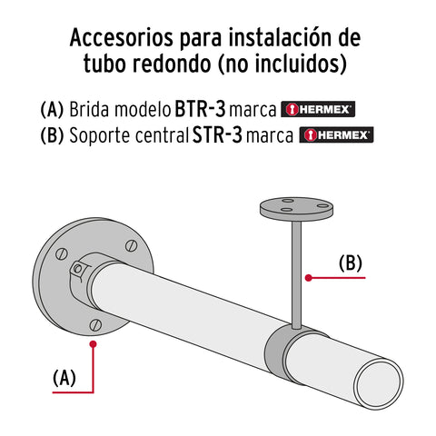 Soporte central para tubo redondo de clóset, HERMEX | STR-3 | 48976
