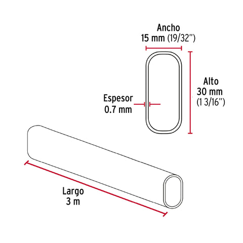 Tubo ovalado para clóset, 3.0 m, acero cromado, HERMEX | TO-530 | 48977