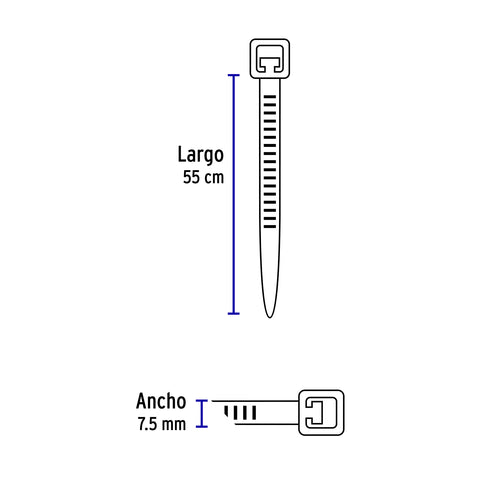 Bolsa c/10 cinchos plásticos 120 lb, 550 x 7.5 mm, naturales | CIN-12055 | 48983