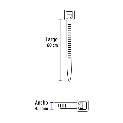 Bolsa con 25 cinchos plásticos 50 lb, 600x4.5 mm, negros | CIN-5060N | 48989