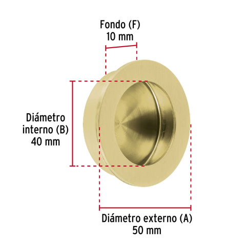 Jaladera de embutir circular No. 4 acabado latón brillante | JALED-14 | 48995