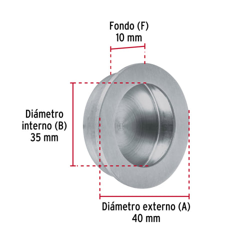 Jaladera de embutir circular No. 3 acabado cromo mate | JALED-33 | 48998