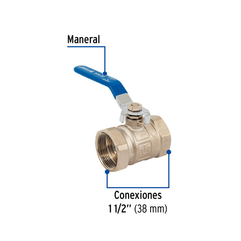 Válvula de esfera de latón, roscable 1-1/2', FOSET | ESRO-1-1/2 | 49004