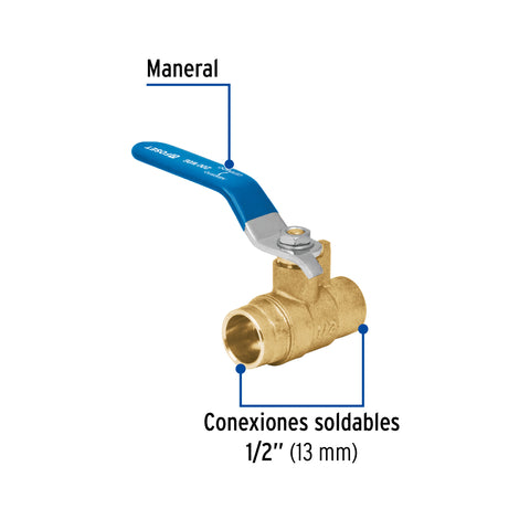 Válvula de esfera de latón, soldable 1/2', FOSET | ESSO-1/2 | 49006