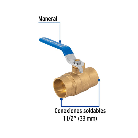 Válvula de esfera de latón, soldable 1-1/2', FOSET | ESSO-1-1/2 | 49010