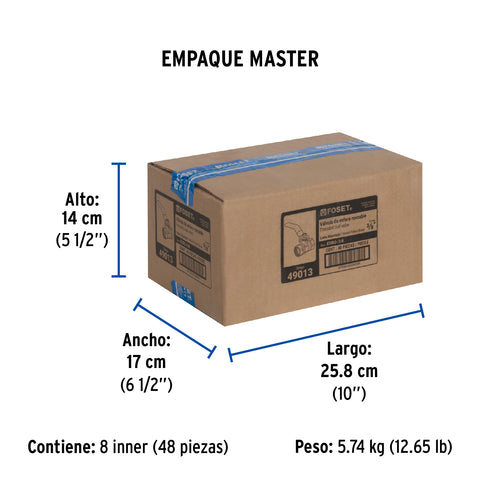 Válvula de esfera de latón, roscable 3/8', FOSET | ESRO-3/8 | 49013