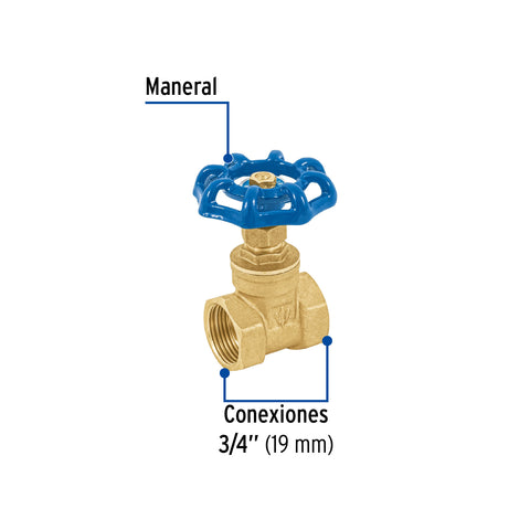 Válvula de compuerta de latón roscable de 3/4', FOSET | CORO-3/4 | 49018