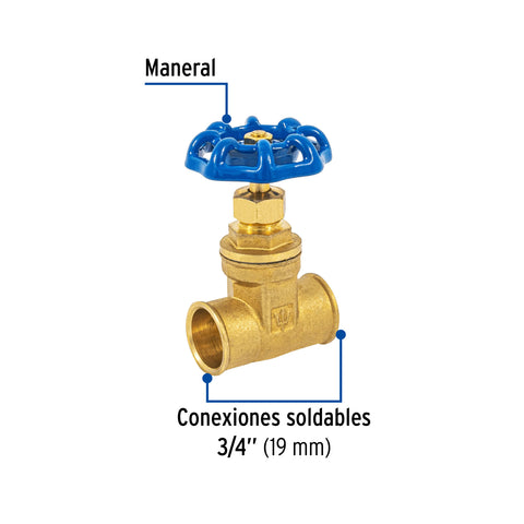 Válvula de compuerta de latón soldable de 3/4', FOSET | COSO-3/4 | 49024