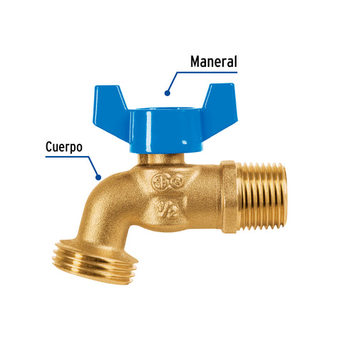 Llave de esfera de latón 1/2' con rosca para manguera, FOSET | LLE-128L | 49053