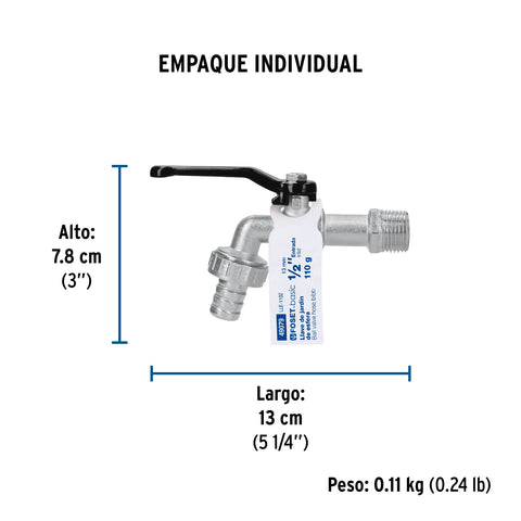 Llave de esfera, de zinc, 110 gr, entrada 1/2', FOSET BASIC | LLE-110Z | 49079