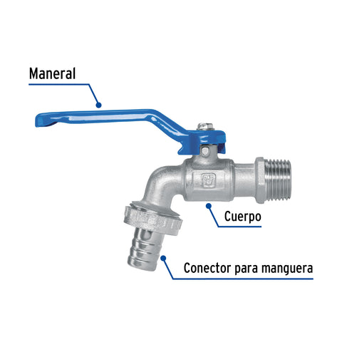Llave de esfera, de latón, 140 gr, entrada 1/2', FOSET | LLE-140L | 49083