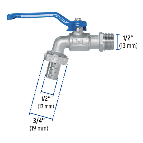Llave de esfera, de latón, 140 gr, entrada 1/2', FOSET | LLE-140L | 49083