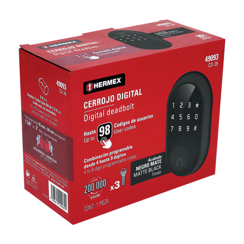 Cerrojo Digital tubular color negro, HERMEX | CD-26 | 49093