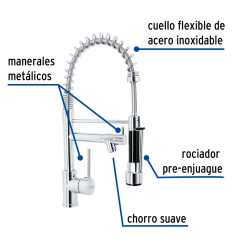 Monomando con doble salida para fregadero, Cromo, ELEMENT | ELF-84 | 49106