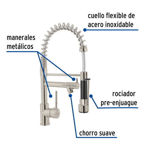 Monomando con doble salida para fregadero, Satín, ELEMENT | ELF-84N | 49107