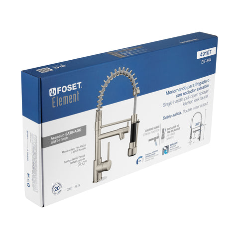 Monomando con doble salida para fregadero, Satín, ELEMENT | ELF-84N | 49107