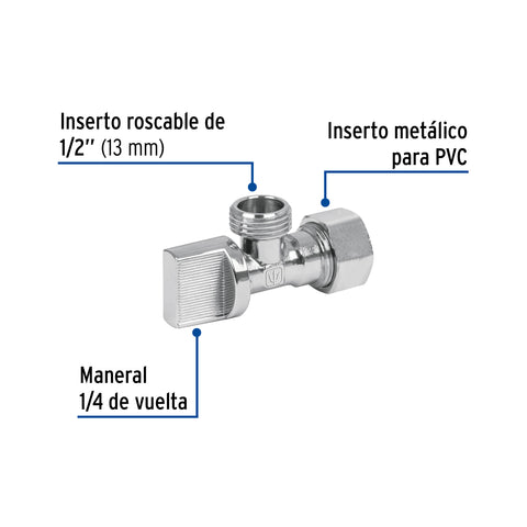 Llave angular 1/2' para CPVC, 1/4 vuelta, barrilito, FOSET | ANG-CPVC | 49108