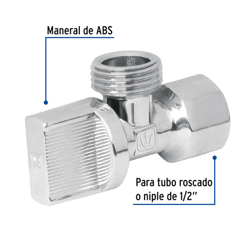 Llave angular 1/2', 1/4 de vuelta, roscable, FOSET | ANG-01 | 49110