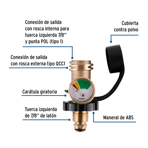 Indicador de nivel de llenado para cilindro de gas, FOSET | MANO-1G | 49117