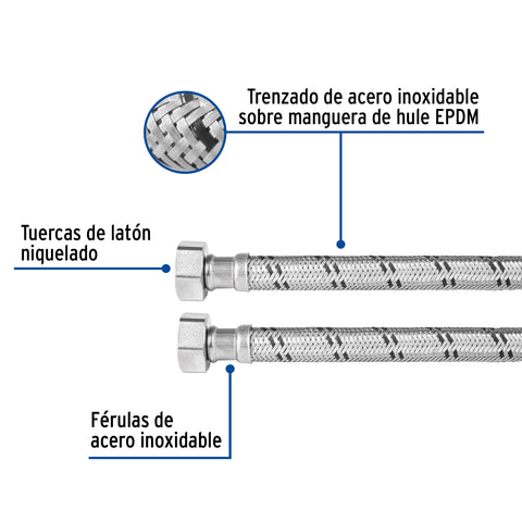 Manguera para boiler, acero inox, 3/4'x3/4', 80 cm, FOSET | FBO-3480X | 49133