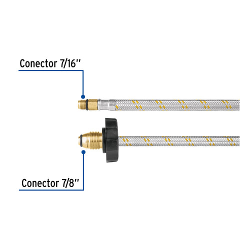 Manguera pigtail, acero inox, 7/16' x 7/8', 55 cm, FOSET | FPIG-55X | 49136