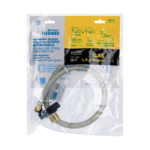 Manguera pigtail, acero inox, 7/16' x 7/8', 55 cm, FOSET | FPIG-55X | 49136