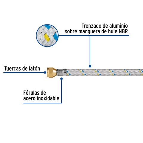 Manguera para gas, aluminio, 3/8' flare, 60 cm, FOSET | FGA-06 | 49137