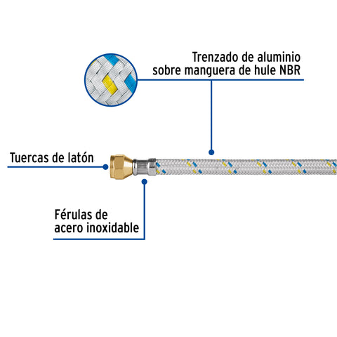 Manguera para gas, aluminio, 3/8' flare, 150 cm, FOSET | FGA-15 | 49139