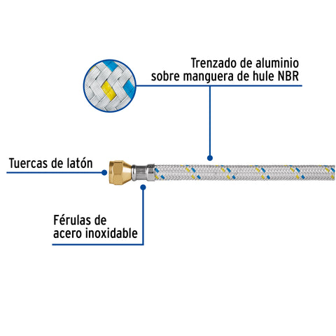 Manguera para gas, aluminio, 3/8' flare, 500 cm, FOSET | FGA-50 | 49143