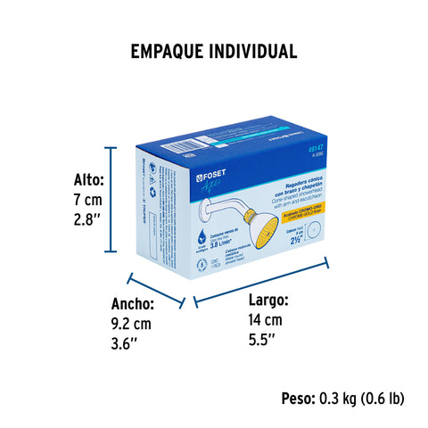 Regadera cónica 2-1/2',metálica, brazo y chapetón, cromo-oro | R-509G | 49147