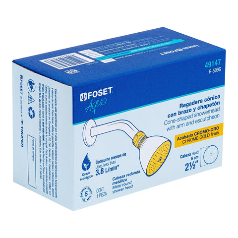 Regadera cónica 2-1/2',metálica, brazo y chapetón, cromo-oro | R-509G | 49147