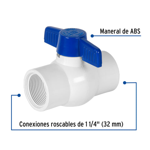 Válvula esfera de PVC 1-1/4' roscable, FOSET | PVC-ES-1-1/4R | 49153