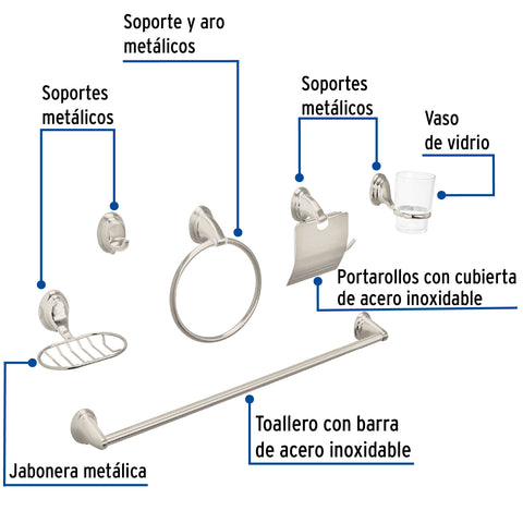 Juego de 6 accesorios p/baño satín chapetón ovalado, AQUA | AQA-4003N | 49162