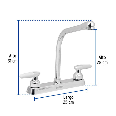 Mezcladora 8' fregadero cromo, cuello cobra, cono, BASIC | F-319I | 49180