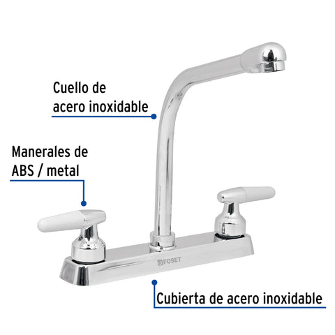 Mezcladora 8' fregadero cromo, cuello cobra, cono, BASIC | F-319I | 49180
