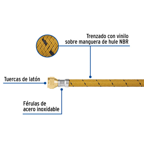 Manguera para gas, vinilo, 3/8' flare, 60 cm, FOSET | FGA-06V | 49183