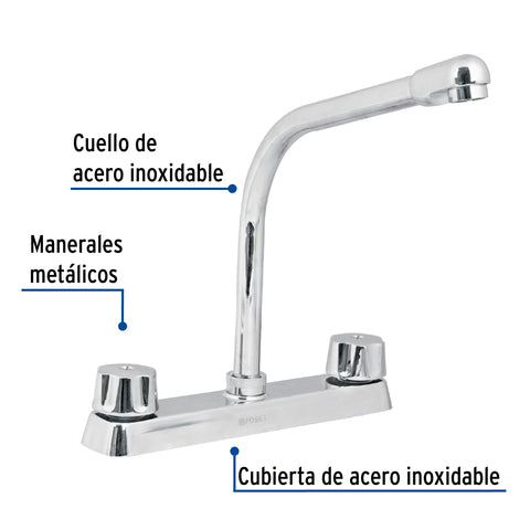 Mezcladora 8' fregadero cromo, cuello cobra,hexagonal, BASIC | F-319 | 49190