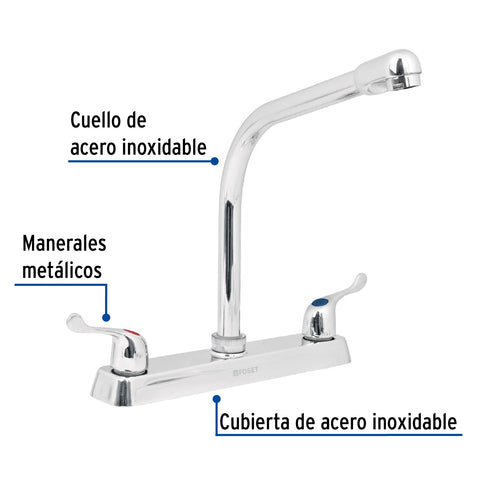 Mezcladora 8' fregadero cromo, cuello cobra, palanca, BASIC | F-319P | 49191