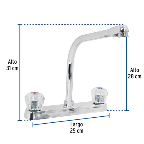 Mezcladora 8' fregadero cromo, cuello cobra, acrílico, BASIC | F-319A | 49192