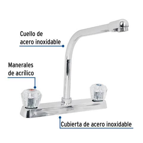 Mezcladora 8' fregadero cromo, cuello cobra, acrílico, BASIC | F-319A | 49192
