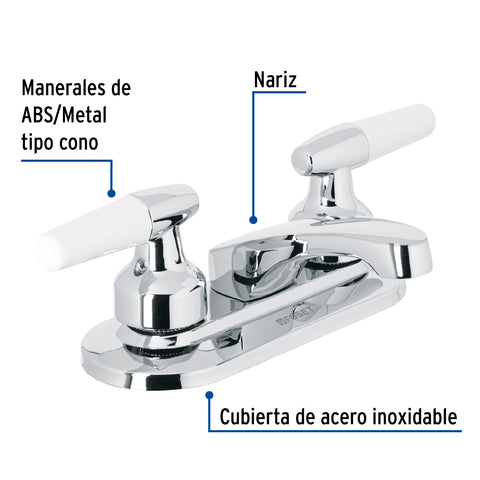 Mezcladora 4' para lavabo, nariz larga, manerales cono | M-048I | 49203