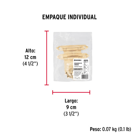 Bolsa con 2 bisagras parche de 7cm, latonado, HERMEX | BIPA-71 | 49205