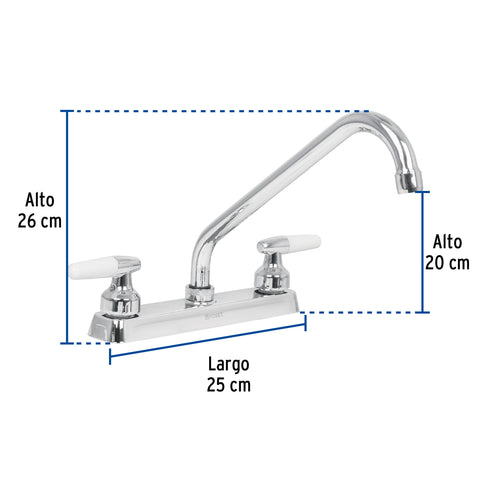 Mezcladora 8' fregadero cromo, cuello largo, cono, BASIC | F-318I | 49221