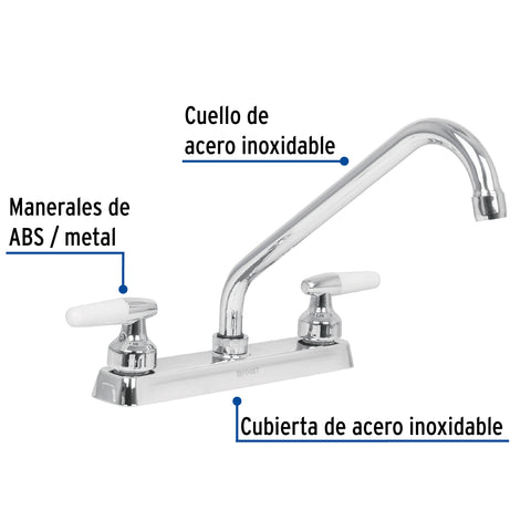 Mezcladora 8' fregadero cromo, cuello largo, cono, BASIC | F-318I | 49221