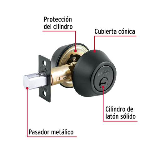 Cerrojo llave-llave negro, llave de puntos, HERMEX | CERO-62 | 49223