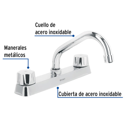 Mezcladora 8' fregadero cromo, cuello corto,hexagonal, BASIC | F-317 | 49238