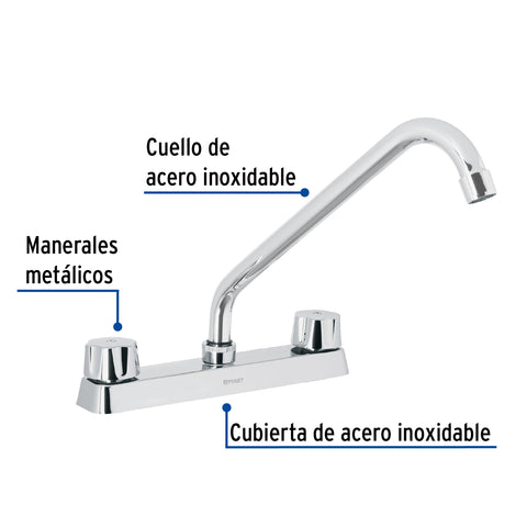 Mezcladora 8' fregadero cromo, cuello largo,hexagonal, BASIC | F-318 | 49239